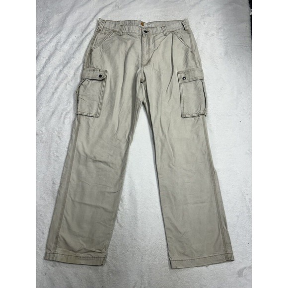 Carhartt Relaxed Fit Men's Size 38x33 Canvas Biege Tan Cargo Pants 100272-232 - Picture 2 of 12